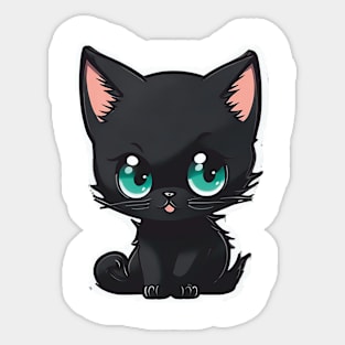 Playful Black Anime Kitten Sticker